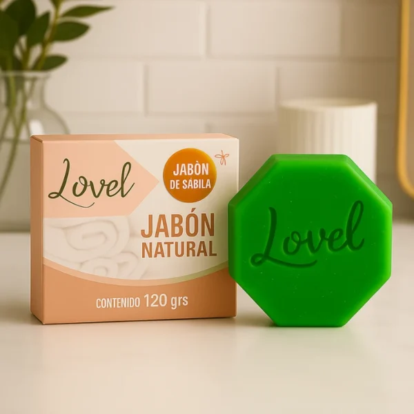 Jabón de sábila (aloe vera) Lovel para hidratar y revitalizar la piel del rostro con efecto anti-edad